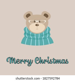 

beautiful cute cartoon christmas little animal on colored background greeting card