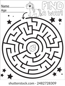 Beautiful cute cartoon logical educational task maze for kids. Toy maze and fruits and vegetables. Vector. Isolated from the background.