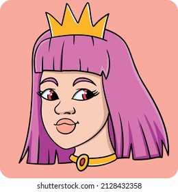 Beautiful cute cartoon princess face. Vector