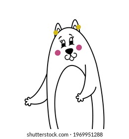 Beautiful cute cat mom wants to hug her baby with her paws. Funny comic linear simple illustration of an animal for children's comics, books, clothes, posters, cards, games, coloring pages. Portrait