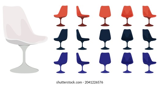 Beautiful cute chair set with different color and poses isolated on white background