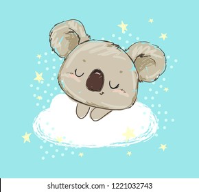 Beautiful Cute childish print with koala. Sketch Hand Drawn Animal koala Textile design Vector illustration.