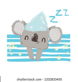 Beautiful Cute childish print with koala.  Textile design Vector illustration.