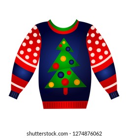 Beautiful cute christmas sweater with festive decorations. Knitted winter sweater.