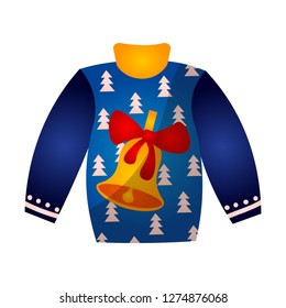 Beautiful cute christmas sweater with festive decorations. Knitted winter sweater.