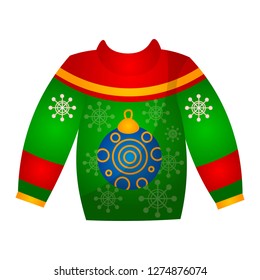 Beautiful cute christmas sweater with festive decorations. Knitted winter sweater.