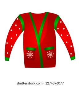 Beautiful cute christmas sweater with festive decorations. Knitted winter sweater.