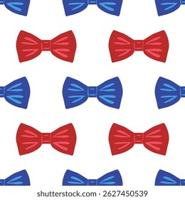 Beautiful cute coquette aesthetic pattern seamless blue and red ribbon bow isolated background.Lovely nordic folk background for celebration,festival,birthday,textiles, baby shower,element decorate