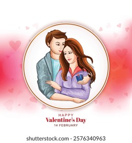 Beautiful cute couple in love hugging valentines day celebration card design