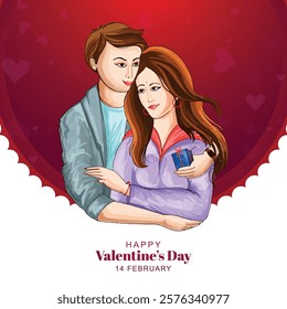 Beautiful cute couple in love hugging valentines day celebration card design