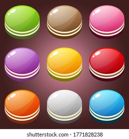 Beautiful and cute delicious candy cake color set shape circle. Vector Illustration.