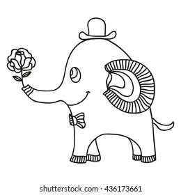 Beautiful cute elephant with flower. Vector illustration.