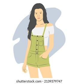Beautiful and cute female character posing in casual clothes. Flat cartoon vector illustration