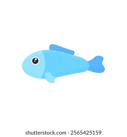 Beautiful cute fish in cartoon style on a white isolated background. Sea creature in a blue tint.