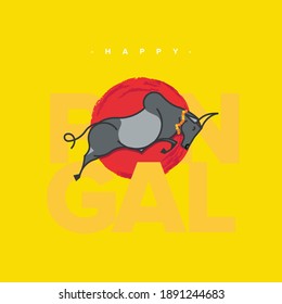 Beautiful, cute and flat vector of jallikattu Kangayam cattle bull on pongal harvest festival bull taming sport