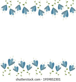 Beautiful cute floral frame for greeting card design. Blue summer or spring bright flowers in flat style. Mother's Day, March 8, Birthday. Concept for wedding invitations. Many flowers grow in a row.