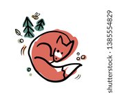 Beautiful cute fox flat illustration. Print, logo, postcard image template.