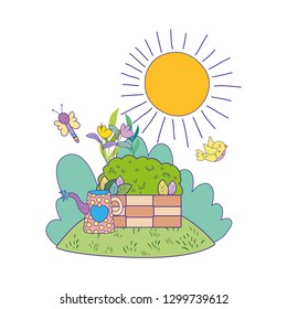 beautiful cute garden with butterflies scene