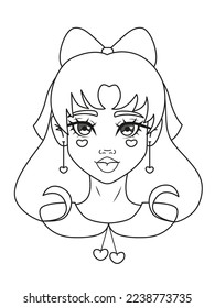 Beautiful cute girl coloring page. Simple vector illustration isolated on white background. Vector coloring book. Design for print, publication, decoration, sticker, pattern.