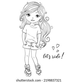 Beautiful, cute girl in roller skates. Vector illustration.