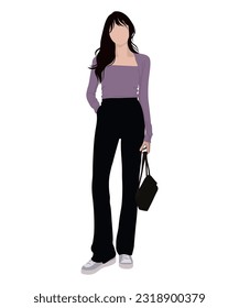 Beautiful and cute girl in stylish and fashionable clothes on a white background. Vector illustration in a flat style.