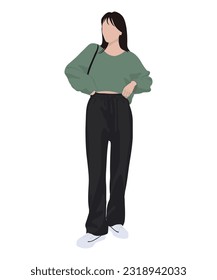 Beautiful and cute girl in stylish and fashionable clothes on a white background. Vector illustration in a flat style.