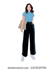 Beautiful and cute girl in stylish and fashionable clothes on a white background. Vector illustration in a flat style.