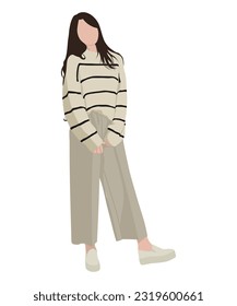 Beautiful and cute girl in stylish and fashionable clothes on a white background. Vector illustration in a flat style.