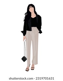 Beautiful and cute girl in stylish and fashionable clothes on a white background. Vector illustration in a flat style.