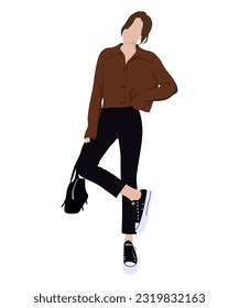 Beautiful and cute girl in stylish and fashionable clothes on a white background. Vector illustration in a flat style.