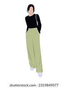 Beautiful and cute girl in stylish and fashionable clothes on a white background. Vector illustration in a flat style.