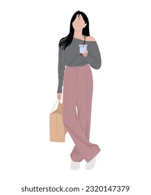 Beautiful and cute girl in stylish and fashionable clothes on a white background. Vector illustration in a flat style.