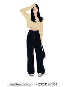 Beautiful and cute girl in stylish and fashionable clothes on a white background. Vector illustration in a flat style.