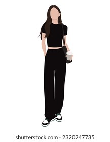 Beautiful and cute girl in stylish and fashionable clothes on a white background. Vector illustration in a flat style.