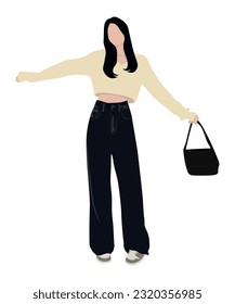 Beautiful and cute girl in stylish and fashionable clothes on a white background. Vector illustration in a flat style.