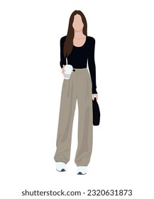 Beautiful and cute girl in stylish and fashionable clothes on a white background. Vector illustration in a flat style.