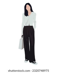 Beautiful and cute girl in stylish and fashionable clothes on a white background. Vector illustration in a flat style.