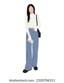 Beautiful and cute girl in stylish and fashionable clothes on a white background. Vector illustration in a flat style.