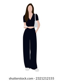 Beautiful and cute girl in stylish and fashionable clothes on a white background. Vector illustration in a flat style.