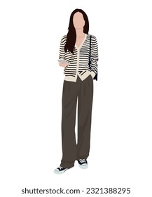 Beautiful and cute girl in stylish and fashionable clothes on a white background. Vector illustration in a flat style.