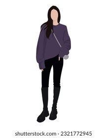 Beautiful and cute girl in stylish and fashionable clothes on a white background. Vector illustration in a flat style.