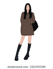 Beautiful and cute girl in stylish and fashionable clothes on a white background. Vector illustration in a flat style.