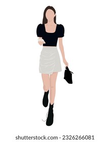 Beautiful and cute girl in stylish and fashionable clothes on a white background. Vector illustration in a flat style.