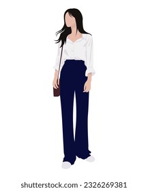 Beautiful and cute girl in stylish and fashionable clothes on a white background. Vector illustration in a flat style.