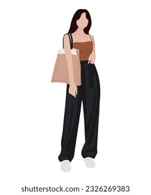 Beautiful and cute girl in stylish and fashionable clothes on a white background. Vector illustration in a flat style.