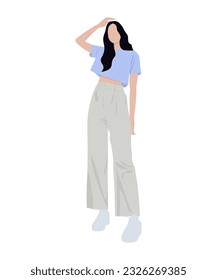 Beautiful and cute girl in stylish and fashionable clothes on a white background. Vector illustration in a flat style.