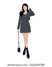 Beautiful and cute girl in stylish and fashionable clothes on a white background. Vector illustration in a flat style.