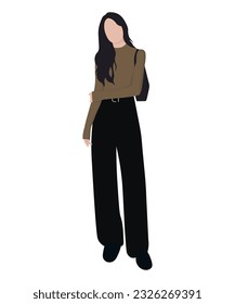 Beautiful and cute girl in stylish and fashionable clothes on a white background. Vector illustration in a flat style.