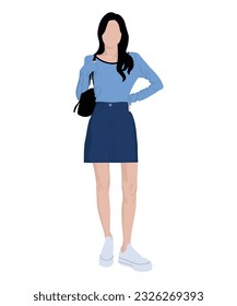 Beautiful and cute girl in stylish and fashionable clothes on a white background. Vector illustration in a flat style.