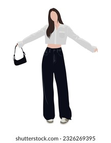 Beautiful and cute girl in stylish and fashionable clothes on a white background. Vector illustration in a flat style.